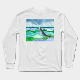 Cute Narwhal, Batik silk painting style Long Sleeve T-Shirt